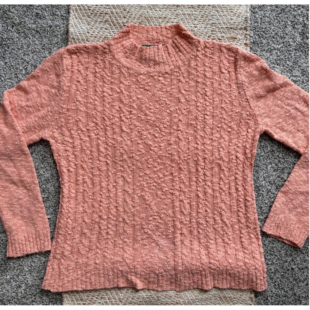 Vintage Everyday Clothing Co Womens Pink Cotton Cable Popcorn Knit Mock  Sweater